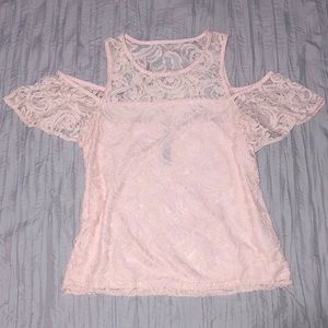NWOT Design Lab Pink Lace Cold Shoulder Top